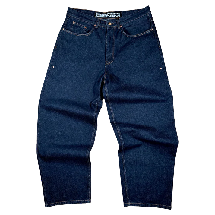 RIVETED DENIM JEANS RAW INDIGO RIVETED DENIM JEANS RAW INDIGO