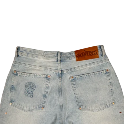 RIVETED DENIM JEANS LIGHT BLUE