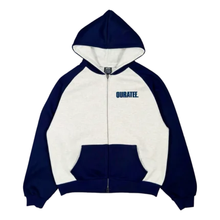 TWO TONE RAGLAN ZIP HOODIE GREY NAVY