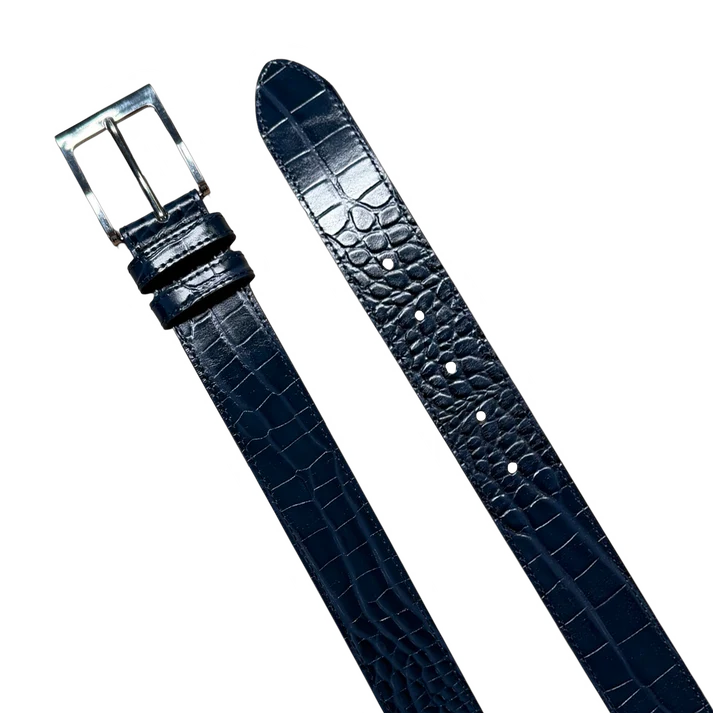 MIDNIGHT BLUE EMBOSSED CROCODILE BELT MIDNIGHT BLUE EMBOSSED CROCODILE BELT