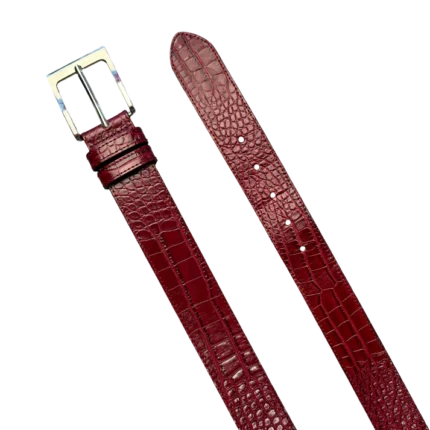 OXBLOOD EMBOSSED CROCODILE BELT