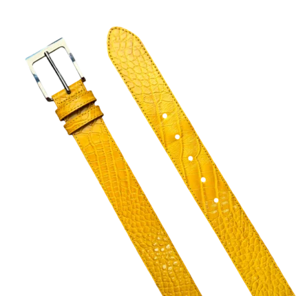 MUSTARD EMBOSSED CROCODILE BELT